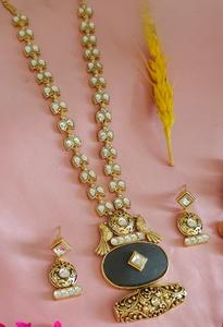 Classic Stylish <b>Gold</b> Plated Moissanite Stone Look Long <b>Necklace</b> <b>Set</b> with <b>Earrings</b> Women Designer Jewelry Wedding Party Gift - Product Image 3