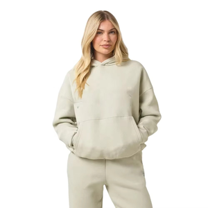 Ensemble de survêtement deux pièces pour femme avec logo personnalisé, sweat à capuche léger et pantalon en polaire chaude, tenue décontractée unie et tendance pour l'été - Product Image 4