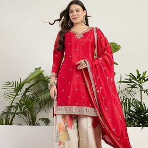 Premium Chinon Embroidered <b>Top</b> Palazzo Set With Elegant Embroidered Dupatta Designer Party Wear Wholesale Rate By Royal Export - Product Image 1