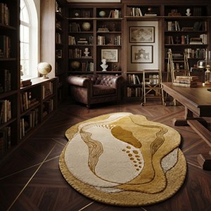 Tapis de luxe jaune moutarde abstrait, tufté à la main, forme organique moderne, tapis design pour salon, chambre, décoration intérieure chic - Product Image 3