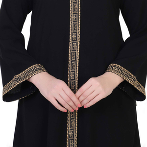 Abaya islamique pour femmes en polyester - Respirante, brodée, col haut, manches longues, longueur cheville, toutes tailles, pour l'Aïd, le Hajj et le quotidien - Product Image 1