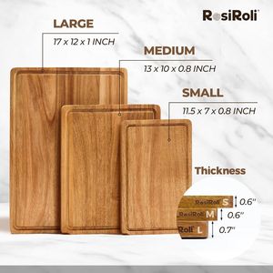 Ensemble de 3 planches à découper en bois d'acacia pour la cuisine, blocs de découpe épais et durables avec rainures pour le jus, poignées pratiques pour la préparation et le service - Product Image 4