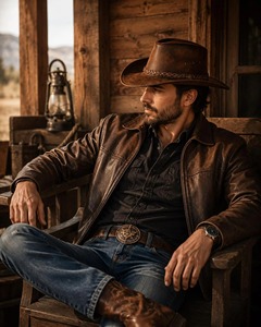 Brown Leather Striped Cowboy <b>Hat</b> with Braided <b>Band</b> Casual Western Style Unisex Beach Summer Adult Fit - Product Image 2