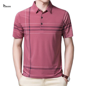 RELEVO <b>Men's</b> Striped Short Sleeve Polo <b>Shirt</b> <b>Pink</b> Turn-down Collar 100% Polyester For <b>Men</b> - Product Image 5