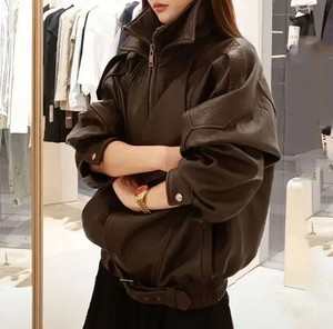 Chaqueta de Cuero Genuino para Mujer, Estilo Motero, de Piel de Cordero Suave, Fabricación Directa de Fábrica, Personalizable OEM - Product Image 5