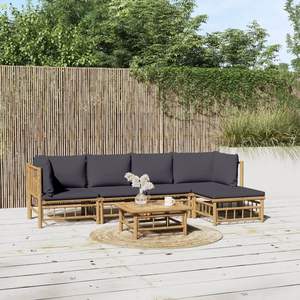 Ensemble de salon de jardin gris foncé avec modules en bambou naturel et polyester, mobilier d'extérieur modulaire - Product Image 1