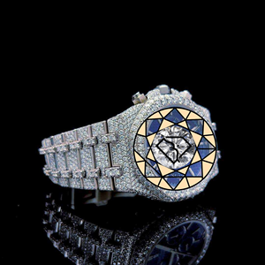 Reloj de Edición Limitada con Movimiento de Cuarzo, Estilo Hip Hop, Cronógrafo, Esfera Azul, para Hombre, en Acero Inoxidable con Incrustaciones de Diamantes - Product Image 2
