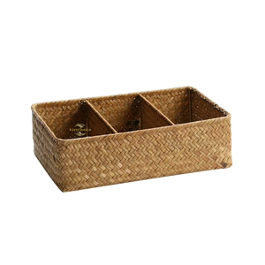 Handwoven Eco-Friendly Seagrass <b>Storage</b> <b>Basket</b> Wicker Organizer <b>Rectangle</b> Multi Compartment Holder Bathroom Kitchen Living Room - Product Image 4