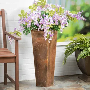 Handmade Iron Floor <b>Vase</b> Rustic Floral Design <b>Square</b> Shape Decorative Plant Container for Indoor Outdoor Use - Product Image 3