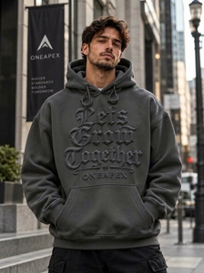 <b>Men's</b> <b>Grey</b> Hoodie Oversized Embossed Hoodie Streetwear Pullover Hooded <b>Sweatshirt</b> Front Logo Wholesale - Product Image 3