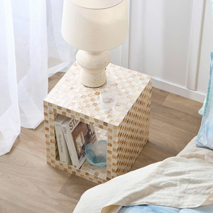 Stylish Element Whether In Your Bedroom Living Room Or A Reading Nook Natural Capiz Check Side <b>Table</b> - Product Image 1