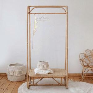 Porte-vêtements en rotin tressé, penderie ouverte, tringle à vêtements, organisateur pour magasin de vêtements et maison - Product Image 4