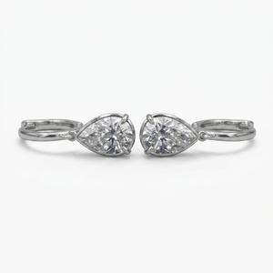Élégantes boucles d'oreilles créoles en or blanc 9 carats pour femme, minimalistes, avec diamant taille poire, légères, pour usage quotidien, idée cadeau, finition étincelante - Product Image 3