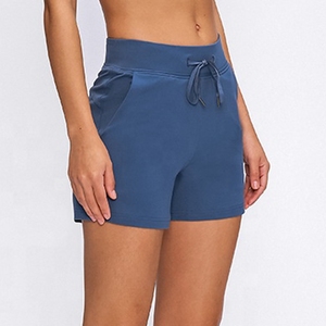 Shorts taille haute pour femmes, couleur unie, tricotés en coton et élasthanne, décontractés, respirants, avec poches, coupe régulière - Product Image 4
