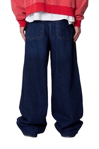 Pantalon baggy en jean délavé bleu foncé pour homme, coupe large, 100 % coton, taille mi-haute, style vintage décontracté, streetwear tendance - Product Image 6