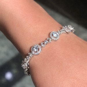 Vintage 7' Inch Long Tennis Wedding Bracelet 7 Carat Round Cut VVS1 <b>Gold</b> <b>Plated</b> Silver IGI Certified - Product Image 1