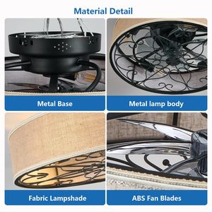 Ventilatore da soffitto LED da 20 pollici a basso profilo in tessuto, stile rustico, senza pale, con gabbia, a incasso, con telecomando incluso - Product Image 6