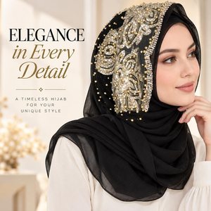 Pañuelo Hijab de Seda Negro con Bordado Floral, Hecho a Mano, Elástico, Forma Cuadrada, Bordado para Mujer, Punto de Cruz, Trabajo de Aguja - Product Image 2