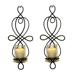 Juego de 2 candelabros decorativos de pared con forma de ojo, de metal dorado, con copas de vidrio amarillo, portavelas de hierro para colgar en la pared. - Product Image 2