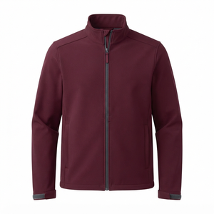 Men's Burgundy Jacket Full Zip Stand Collar Windproof Casual Outerwear Regular Fit Polyester <b>Shell</b> Autumn Wear - Product Image 1