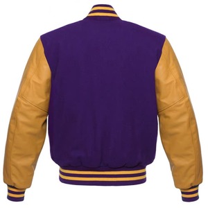 Purple Gold Leather Sleeve Varsity <b>Jacket</b> Sherpa Lined Premium Letterman Outerwear Manufacturer - Product Image 2