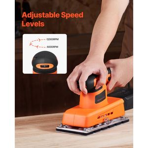 Levigatrice Elettrica per Legno 1/2 Foglio 2.5A a Velocità Variabile 12000 Giri/min Max. Carta Abrasiva per Finitura 1/2 Foglio 2.5A per Levigatrice Elettrica - Product Image 3