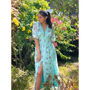 Vestido Maxi de Gasa con Estampado Floral, Silueta en A, Cuello en V, Transpirable, Talla XS, Cintura Natural, para Ocasiones Diarias - Product Image 4