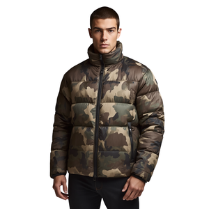 Chaqueta Acolchada con Estampado de Camuflaje para Hombre, Cuello Alto, Gruesa y Cálida para Invierno, Cierre de Cremallera, Estilo Casual - Product Image 1