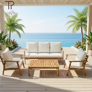 Ensemble de canapé modulaire moderne 3 places en bois carré avec coussins en tissu ThinhPhu Furniture - Product Image 4