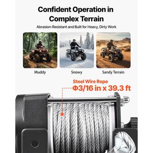 <b>12V</b> <b>DC</b> Electric Winch Remote Control 3000 Lbs Capacity 3/16 X 39.4 ft Steel Wire Rope IP55 Waterproof for Electric Winch Winch - Product Image 3