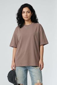 T-shirt ample à col rond pour femme, couleur unie, coupe ample, manches courtes, jersey 100% coton, à porter toute l'année - Product Image 2