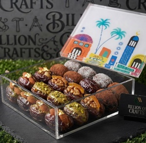 Boîte à dattes en acrylique de luxe pour fruits secs, noix, desserts, chocolats, baklava, cadeau de Ramadan, cadeau de l'Aïd, récipient de stockage alimentaire haut de gamme - Product Image 2