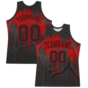 Camiseta de Baloncesto Sublimada Personalizada, Diseño de Goteo Negro y Rojo, Malla Transpirable sin Mangas, Ropa Deportiva Unisex para Adultos - Product Image 1
