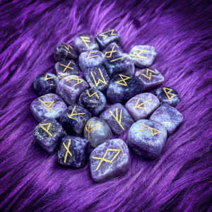 Meilleur 25 pièces dégringolé Lepidolite Agate Runeset sculpté Top pierre cristal amour Feng Shui ensembles cristaux de guérison gravés pierres précieuses - Product Image 5