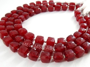 Rubellite Rouge Calcédoine Facettes Cube Boîte Forme Perle Pour La Fabrication De Bijoux 10 Pouces 8-9MM Approx Grossiste Fournitures - Product Image 5