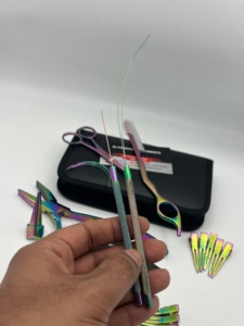 AL-FARDAN Instruments Multi Rainbow Color Surgical Grade Stainless Steel Hair Extension Tools Kit Loop Hook <b>Needle</b> Plier Razor - Product Image 6