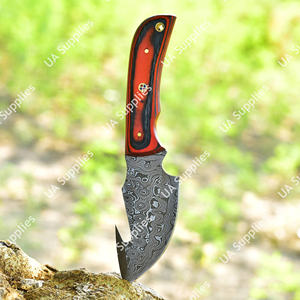 Couteau de chasse et de survie haut de gamme en acier Damas, avec lame à dépecer et à éviscérer, manche en bois stabilisé coloré, OEM ODM, vente en gros - Product Image 3