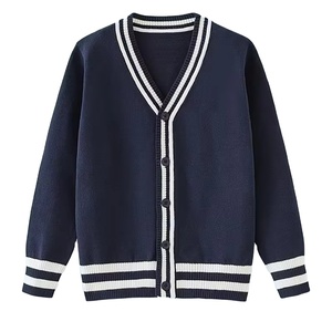New Spring Autumn Unisex Children's High School 100% Cotton Knitted Cardigan Contrast Casual Top Buttoned Sweater <b>Long</b> Sleeve - Product Image 1