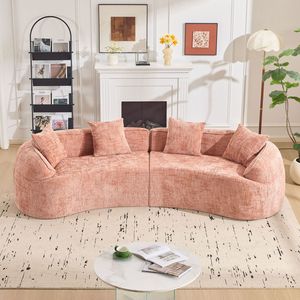Divano Curvo Rosa Comprimibile, Stile Nordico Creativo, Morbido e Confortevole per Diverse Scenari nel Soggiorno - Product Image 2
