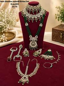 Classic Alloy Bridal Jewelry Set Ethnic Gold Plated Necklace & Earring with Zircon Pearl for <b>Wedding</b> Party Mehndi <b>Accessories</b> - Product Image 2