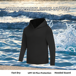 Maillots de bain à capuche pour garçons, manches longues, séchage rapide, protection UV, écologiques, respirants, en spandex/polyester noir - Product Image 3
