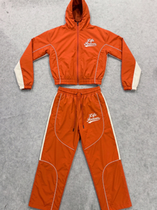 Custom OEM Orange Men Tracksuit Two Piece Set Full <b>Zip</b> <b>Hooded</b> Windbreaker Jacket Casual Piping Sweatpants Streetwear Suits Set - Product Image 5