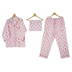 Ensemble de pyjama décontracté en coton biologique à imprimé floral fait main, robe de nuit pour demoiselle d'honneur, séchage rapide pour femme, été, toutes tailles - Product Image 1