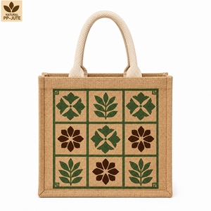 Custom Printed Laminated Jute Grocery Gift <b>Bag</b> 28x23x10 cm Shopping Tote Custom Logo Wholesale OEM Private Label Export Supplier - Product Image 3