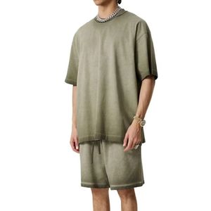 Sustainable Khaki Garment Dyed Acid Wash <b>Set</b> 280gsm Relaxed Fit Cotton Short <b>Set</b> Summer Co-ord Streetwear Fashion Outfit <b>Set</b> - Product Image 3
