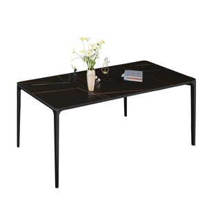 Tavolo da Pranzo da 63 Pollici con Piano in Pietra Sinterizzata/Marmo/Porcellana e Gambe in Lega di Alluminio per Cucina/Soggiorno, 6 Posti - Product Image 1
