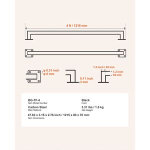 Corrimano per Scale in Ferro Nero da 4 Piedi Montato a Parete, Capacità di Carico 250 libbre, Ringhiera Industriale Quadrata per Interni - Product Image 4