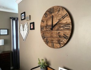 Hand Crafted Rustic Wooden <b>Wall</b> <b>Clock</b> Round Analog Quartz Battery Operated Roman Numerals Living Room <b>Decor</b> - Product Image 2