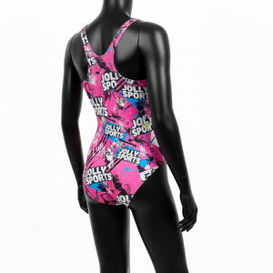 Traje de Baño para Mujer, Poliéster y Spandex de Primera Calidad, Estampado de Grafiti Rosa Neón, Logotipo Sublimado - Product Image 5