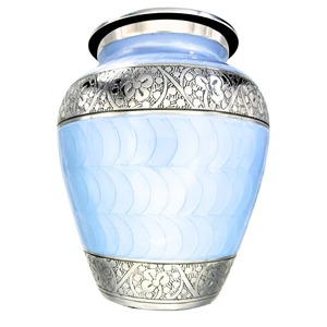 Urne funéraire blanche de style américain de haute qualité LU, gravée à la main, avec finition émail métallique, capacité de 200 pouces cubes - Product Image 1